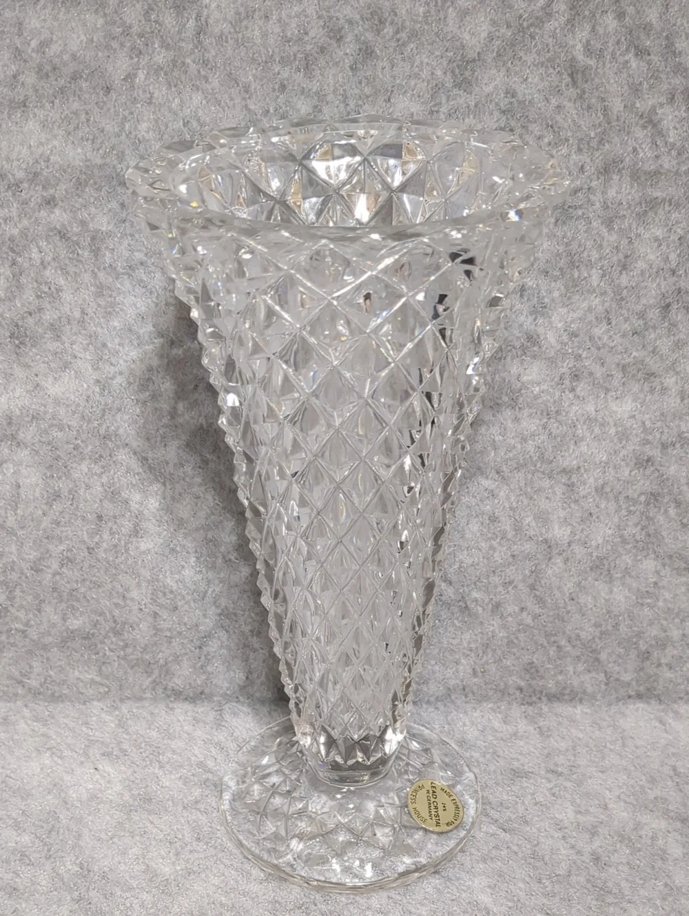 VINTAGE Princess House CRYSTAL VASE WAFFLE PATTERN ART GLASS TEXTURED